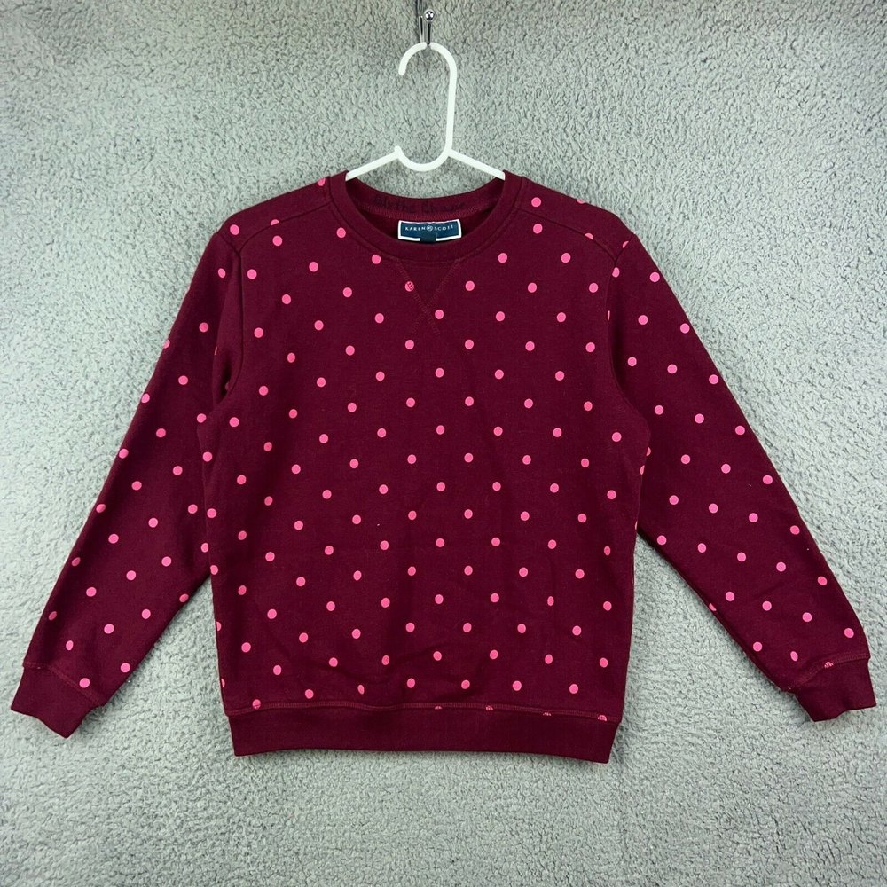 Karen Scott Sport Sweatshirt Small Women Petite Purple Polka Dot Crew Neck
